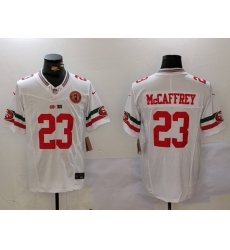 Men San Francisco 49ers 23 Christian McCaffrey White Gold With 75th Patch Vapor Limited Stitched Football Jersey