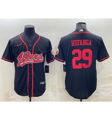 Men San Francisco 49ers 29 Talanoa Hufanga Black With Patch Cool Base Stitched Baseball Jersey