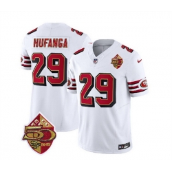 Men San Francisco 49ers 29 Talanoa Hufanga White 2023 F U S E  50th Patch Throwback Stitched Football Jersey