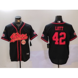 Men San Francisco 49ers 42 Ronnie Lott Black With Patch Cool Base Stitched Baseball Jersey 1