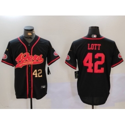 Men San Francisco 49ers 42 Ronnie Lott Black With Patch Cool Base Stitched Baseball Jersey