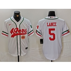 Men San Francisco 49ers 5 Trey Lance White With Patch Cool Base Stitched Baseball Jersey 1