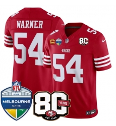 Men San Francisco 49ers  54 Fred Warner Red 80th Anniversary And Melbourne Game Patch 2026 F U S E  Vapor Untouchabl2026 F U S E  Vapor Untouchable Limited