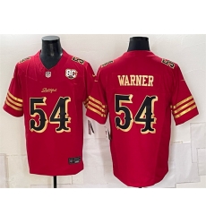 Men San Francisco 49ers  54 Fred Warner Red Gold 80th Anniversary Patch  Rivalries  2026 F U S E  Vapor Untouchabl Limited Stitched Football Jersey