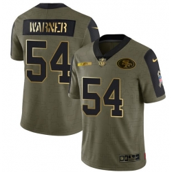 Men San Francisco 49ers 54 Warner Scarlet 2021 Olive Camo Salute To Service Golden Limited Stitched Jersey