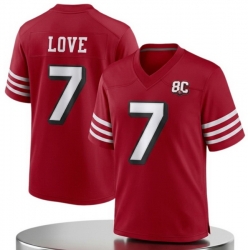 Men San Francisco 49ers  7 Daejon Love Red 80th Anniversary Patch 2026 Stitched Football Jersey