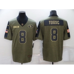 Men San Francisco 49ers 8 Steve Young 2021 Olive Salute To Service Limited Stitched Jersey