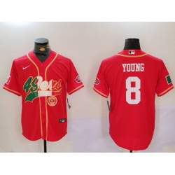 Men San Francisco 49ers  8 Steve Young Red With Patch Cool Base Stitched Baseball Jersey 1