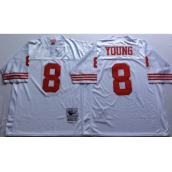 Men San Francisco 49ers 8 Steve Young White M&N Throwback Jersey