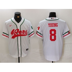 Men San Francisco 49ers 8 Steve Young White With Patch Cool Base Stitched Baseball Jersey