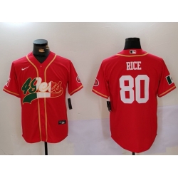 Men San Francisco 49ers 80 Jerry Rice Red With Patch Cool Base Stitched Baseball Jersey