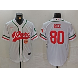 Men San Francisco 49ers 80 Jerry Rice White With Patch Cool Base Stitched Baseball Jersey 2