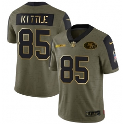 Men San Francisco 49ers 85 George Kittle 2021 Olive Camo Salute To Service Golden Limited Stitched Jersey