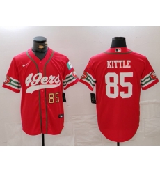 Men San Francisco 49ers 85 George Kittle Red With Patch Cool Base Stitched Baseball Jersey 2