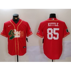 Men San Francisco 49ers 85 George Kittle Red With Patch Cool Base Stitched Baseball Jersey 2