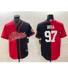 Men San Francisco 49ers 97 Nick Bosa Red Black Split With Patch Cool Base Stitched Baseball Jersey