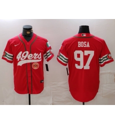 Men San Francisco 49ers 97 Nick Bosa Red With Patch Cool Base Stitched Baseball Jersey 2