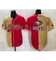 Men San Francisco 49ers Team Big Logo Gold Red Split Stitched Jerseys