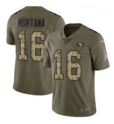 Mens Nike San Francisco 49ers 16 Joe Montana Limited OliveCamo 2017 Salute to Service NFL Jersey