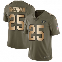 Mens Nike San Francisco 49ers 25 Richard Sherman Limited OliveGold 2017 Salute to Service NFL Jersey