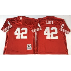 Mitchell And Ness 49ers #42 Ronnie Lott red Mens Throwback Stitched NFL Jersey