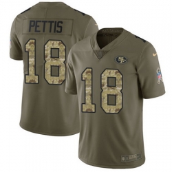 Nike 49ers #18 Dante Pettis Olive Camo Mens Stitched NFL Limited 2017 Salute To Service Jersey