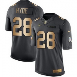 Nike 49ers #28 Carlos Hyde Black Mens Stitched NFL Limited Gold Salute To Service Jersey