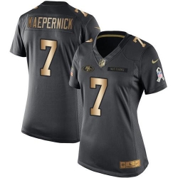 Nike 49ers #7 Colin Kaepernick Black Womens Stitched NFL Limited Gold Salute to Service Jersey