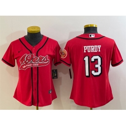 Women San Francisco 49ers 13 Brock Purdy New Red With Patch Cool Base Stitched Baseball Jersey