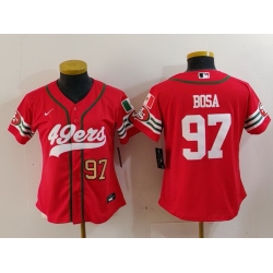 Women San Francisco 49ers 97 Nick Bosa Red Mexico With Patch Cool Base Stitched Baseball Jersey