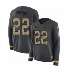 Womens Nike San Francisco 49ers 22 Matt Breida Limited Black Salute to Service Therma Long Sleeve NFL Jersey