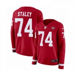 Womens Nike San Francisco 49ers 74 Joe Staley Limited Red Therma Long Sleeve NFL Jersey