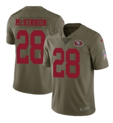 Nike 49ers #28 Jerick McKinnon Olive Youth Stitched NFL Limited 2017 Salute to Service Jersey