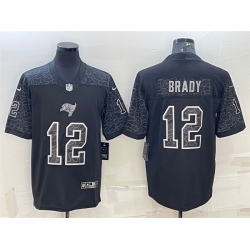 Men Tampa Bay Buccaneers 12 Tom Brady Black Reflective Limited Stitched Jersey