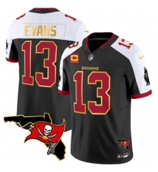 Men Tampa Bay Buccaneers 13 Mike Evans Black White F U S E  With 4 Star C Ptach And Florida Patch Gold Trim Vapor Stitched Jersey