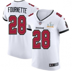 Men Tampa Bay Buccaneers 28 Leonard Fournette Men Super Bowl LV Bound Nike White Vapor Elite Jersey