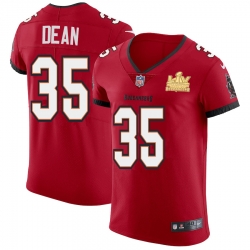 Men Tampa Bay Buccaneers 35 Jamel Dean Men Super Bowl LV Champions Patch Nike Red Vapor Elite Jersey