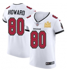 Men Tampa Bay Buccaneers 80 O  J  Howard Men Super Bowl LV Champions Patch Nike White Vapor Elite Jersey