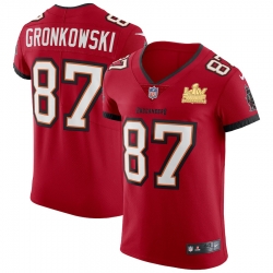 Men Tampa Bay Buccaneers 87 Rob Gronkowski Men Super Bowl LV Champions Patch Nike Red Vapor Elite Jersey