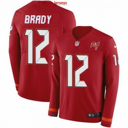 Nike Buccaneers 12 Tom Brady Red Team Color Men Stitched NFL Limited Therma Long Sleeve Jersey