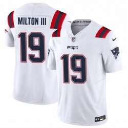 Men New England Patriots 19 Joe Milton III White 2023 F U S E  Vapor Limited Stitched Football Jersey