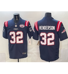 Men New England Patriots 32 TreVeyon Henderson Navy F U S E  2025 AFC East Championship Patch Vapor Limited Stitched Football Jersey