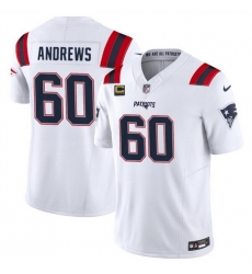 Men New England Patriots 60 David Andrews White 2023 F U S E  With 4 Star C Patch Vapor Limited Stitched Football Jersey