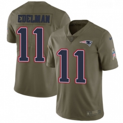 Mens Nike New England Patriots 11 Julian Edelman Limited Olive 2017 Salute to Service NFL Jersey