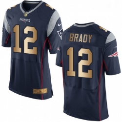 Mens Nike New England Patriots 12 Tom Brady Elite NavyGold Team Color NFL Jersey