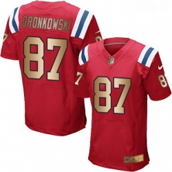 Mens Nike New England Patriots 87 Rob Gronkowski Elite RedGold Alternate NFL Jersey