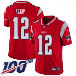 Patriots 12 Tom Brady Red Men Stitched Football Limited Inverted Legend 100th Season Jersey