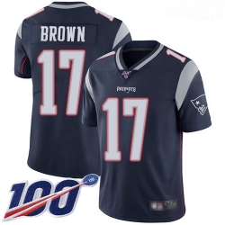 Patriots 17 Antonio Brown Navy Blue Team Color Men Stitched Football 100th Season Vapor Limited Jersey