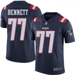 Patriots 77 Michael Bennett Navy Blue Men Stitched Football Limited Rush Jersey