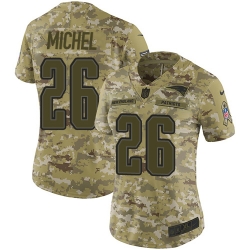 Nike Patriots #26 Sony Michel Camo Women Stitched NFL Limited 2018 Salute to Service Jersey